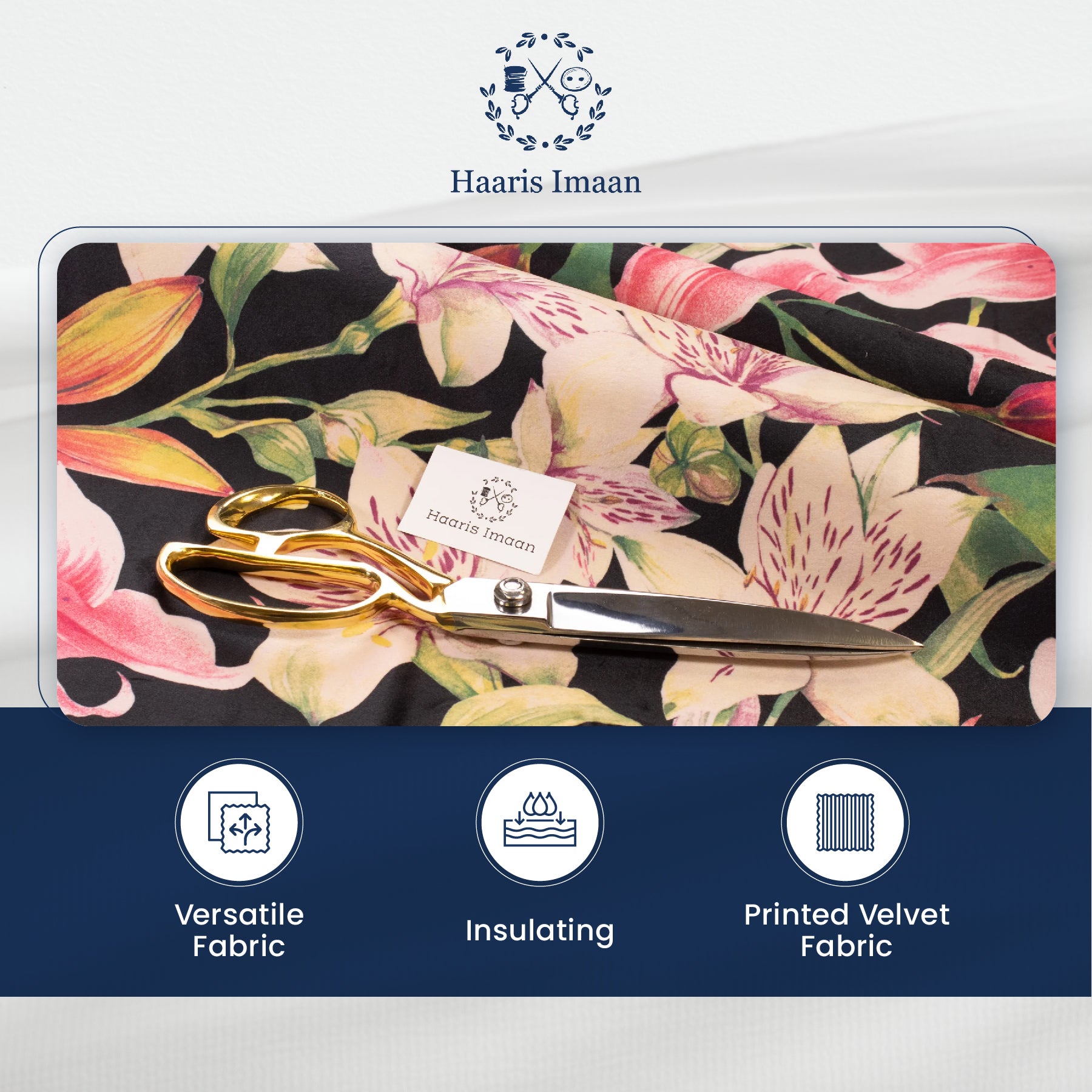 Velvet fabric with watercolour lilies pattern used on a living room sofa for a luxurious finish.