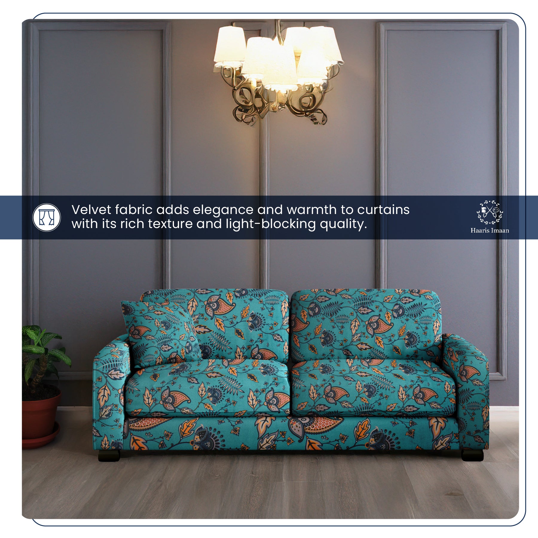 Roll of Persia design printed velvet fabric, ready for various upholstery projects.