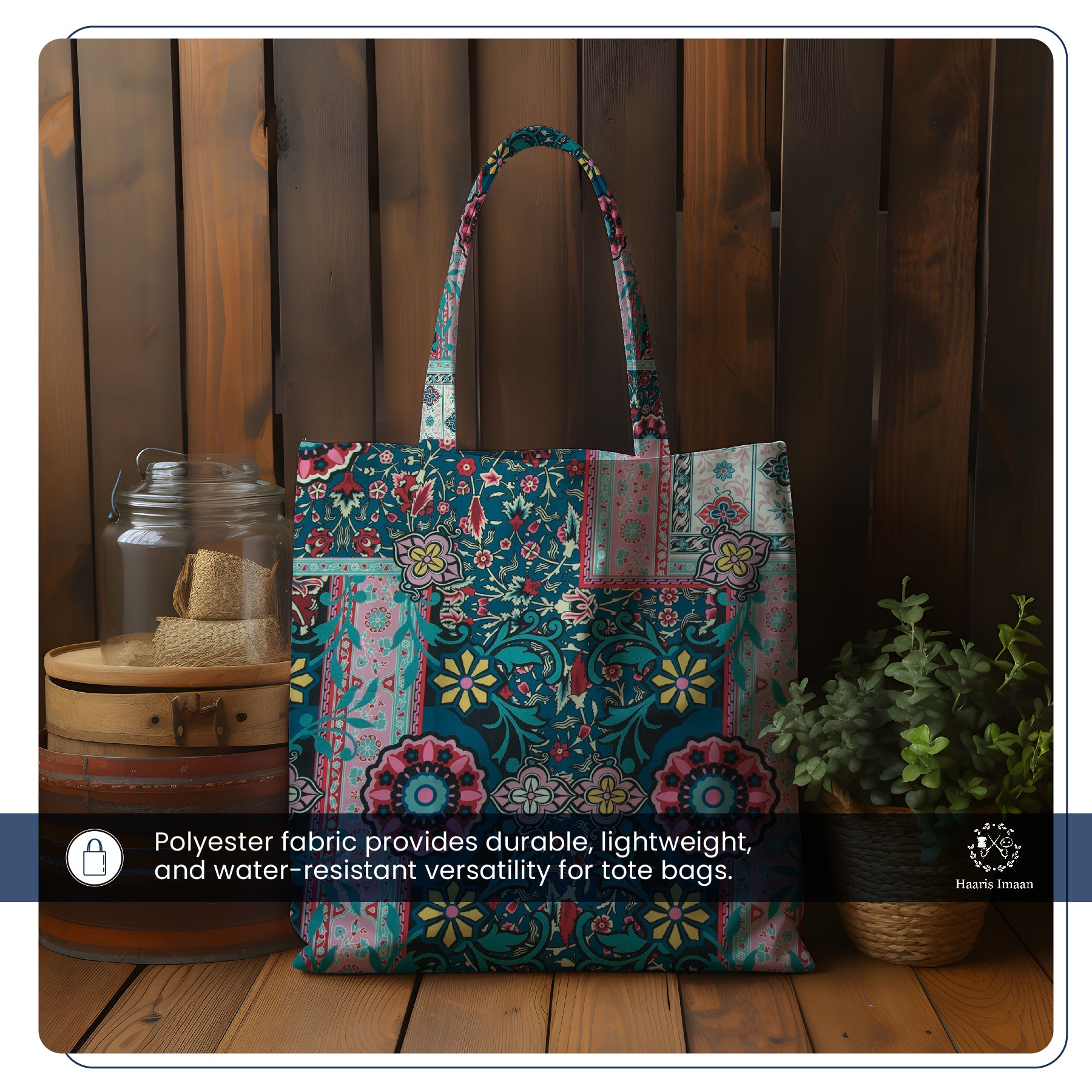 Parasol with ethnic print fabric, adding style and colour to garden furniture.