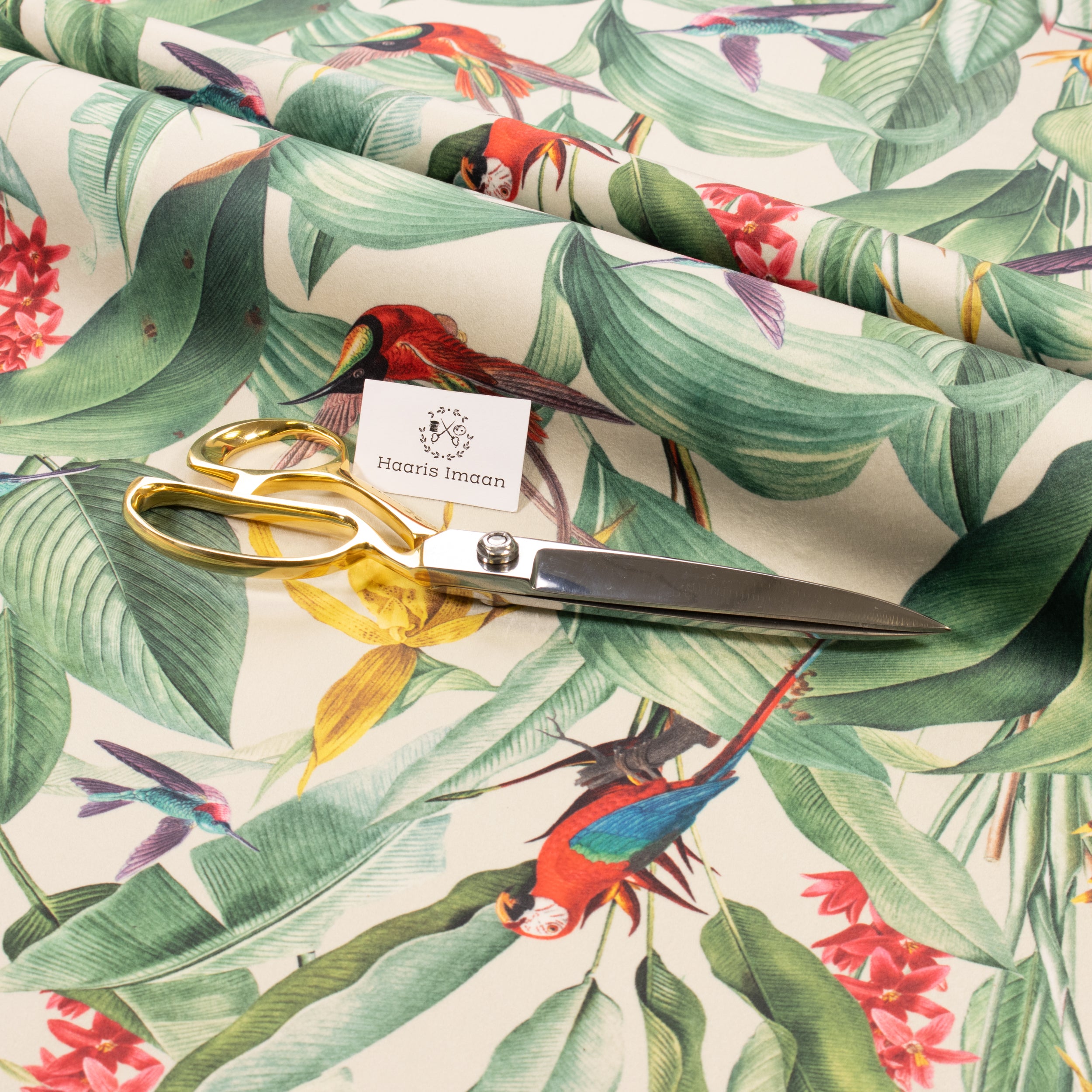 Printed Velvet Soft Upholstery Fabric - Birds of Paradise