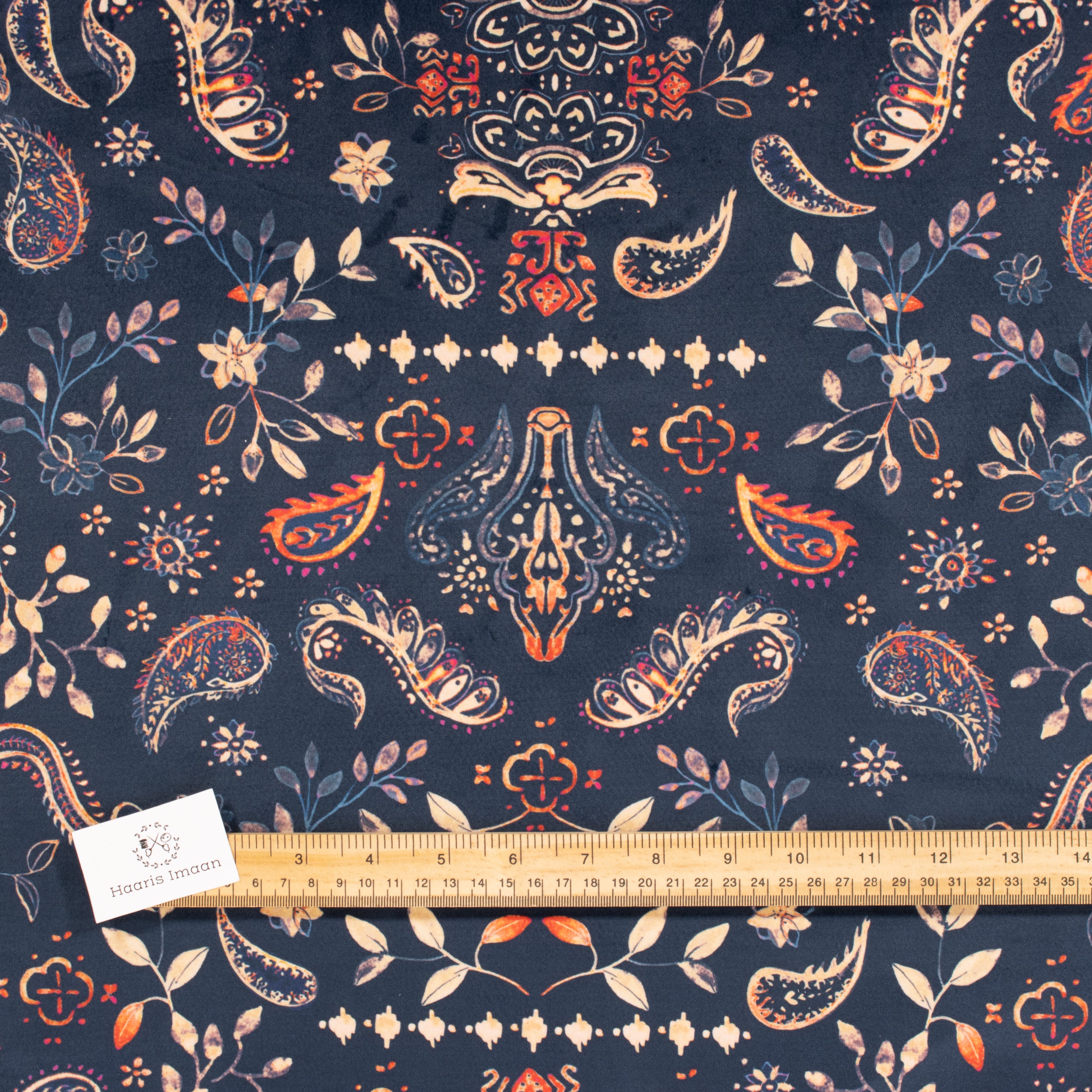 Printed Velvet Soft Upholstery Fabric - Paisley Blue