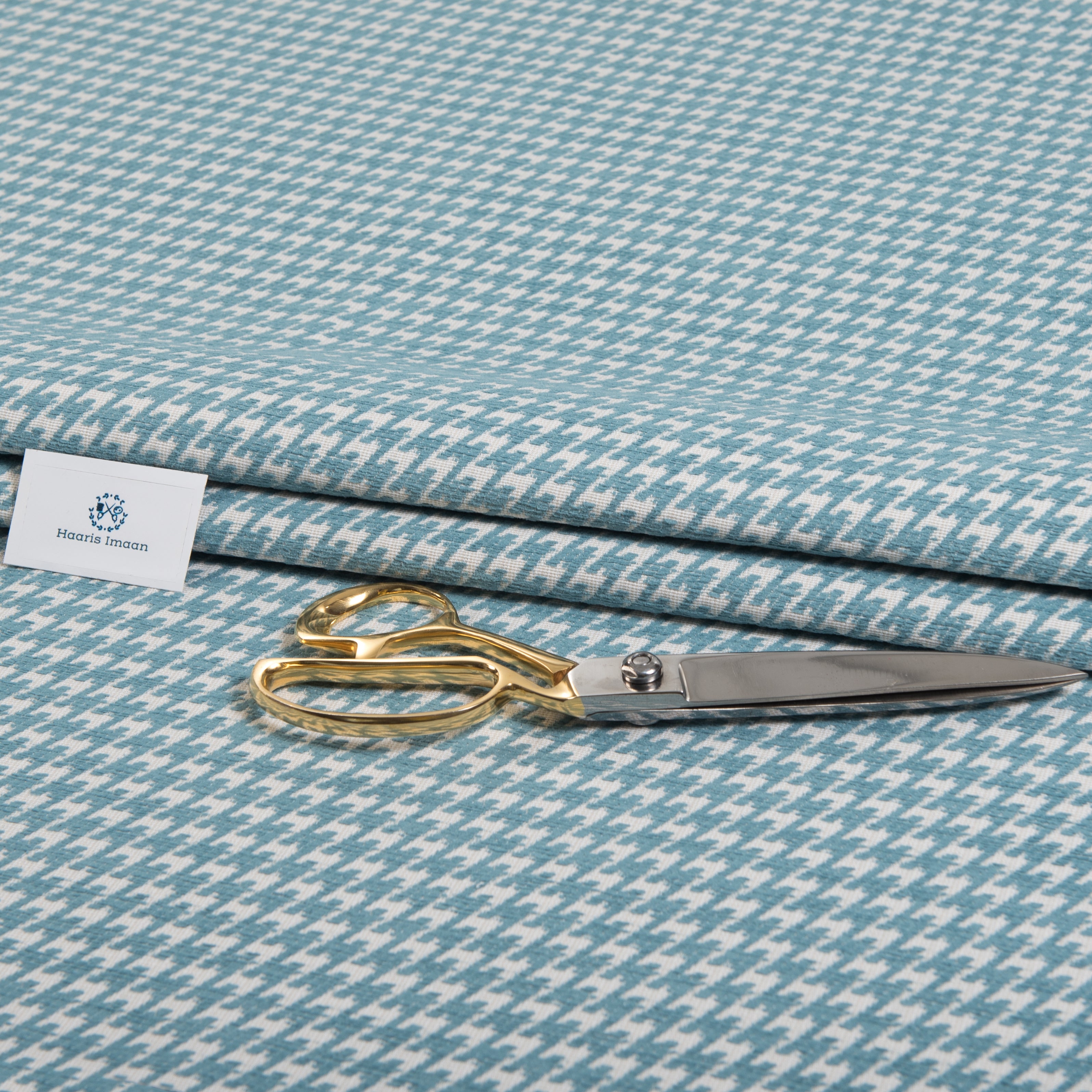 Blue Chenille Upholstery Fabric by The Metre Houndstooth