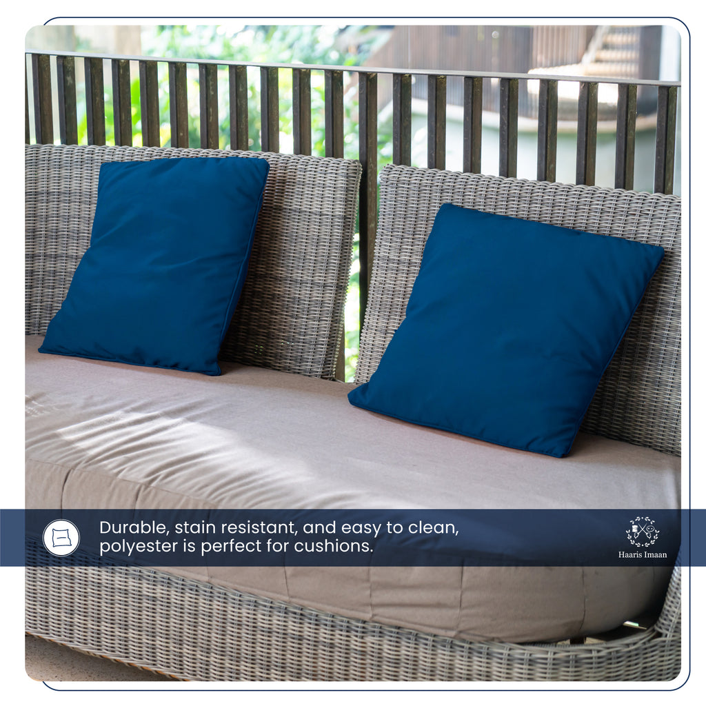 Blue fabric used on garden furniture, creating a stylish and durable outdoor space.