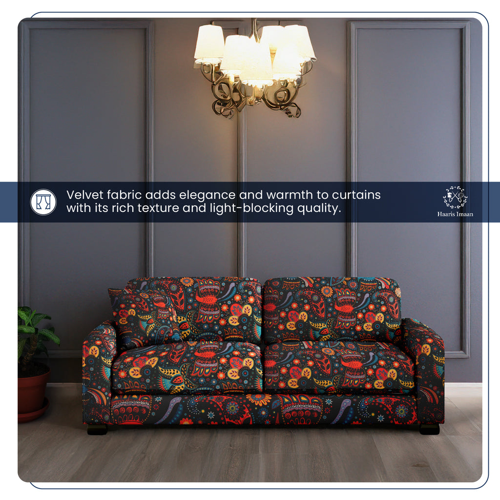 Sofa upholstered in Chennai design velvet fabric, adding timeless elegance to the space.