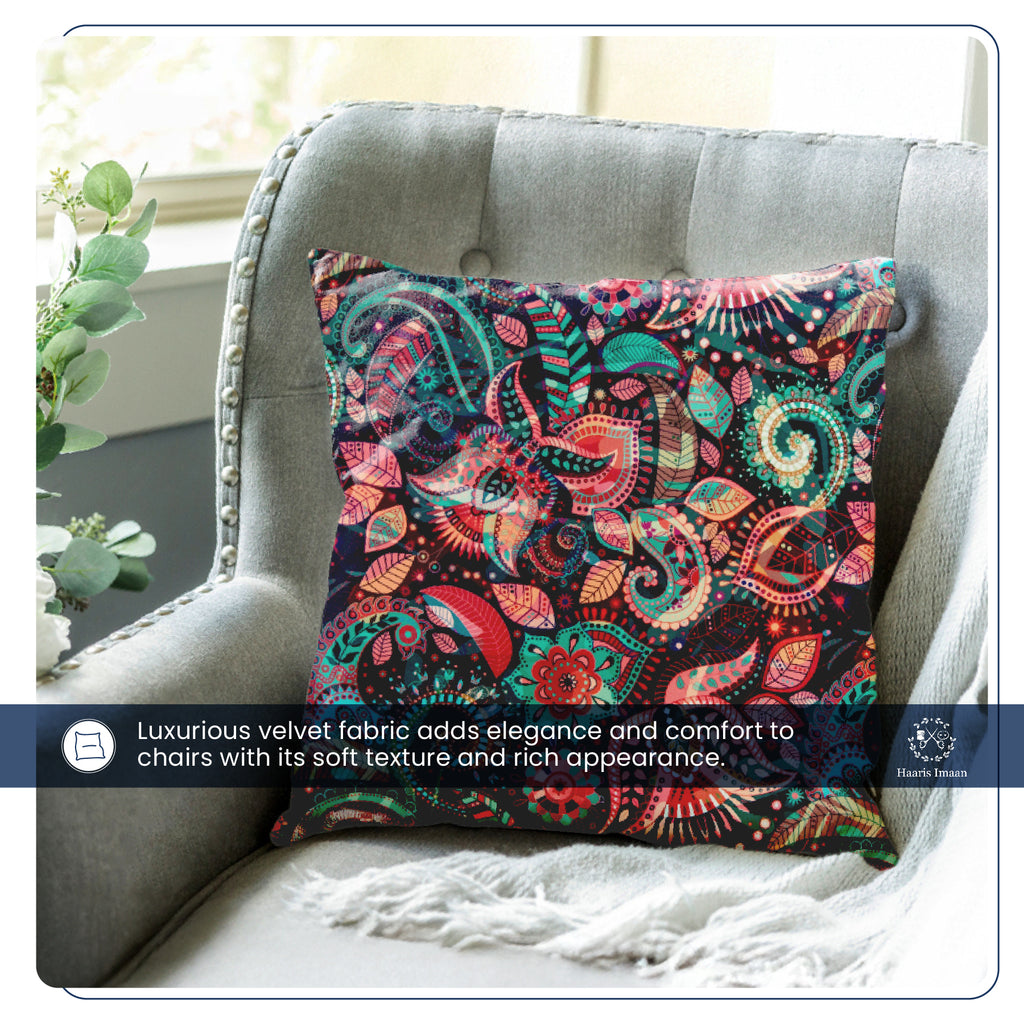 Cushions made from Delhi design velvet fabric, highlighting its intricate and timeless appeal.