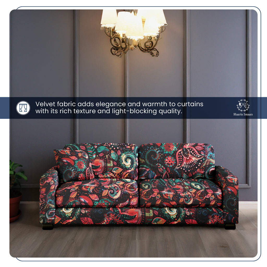 Roll of Delhi design velvet fabric, ideal for luxurious upholstery and soft furnishing projects.