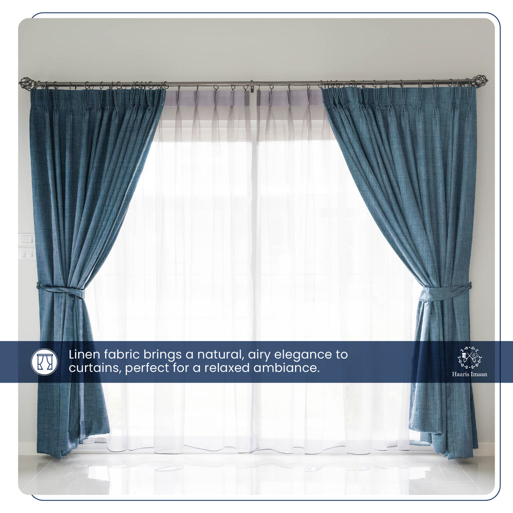 Curtains made from Denim linen look fabric, adding a soft, breathable touch to home decor.