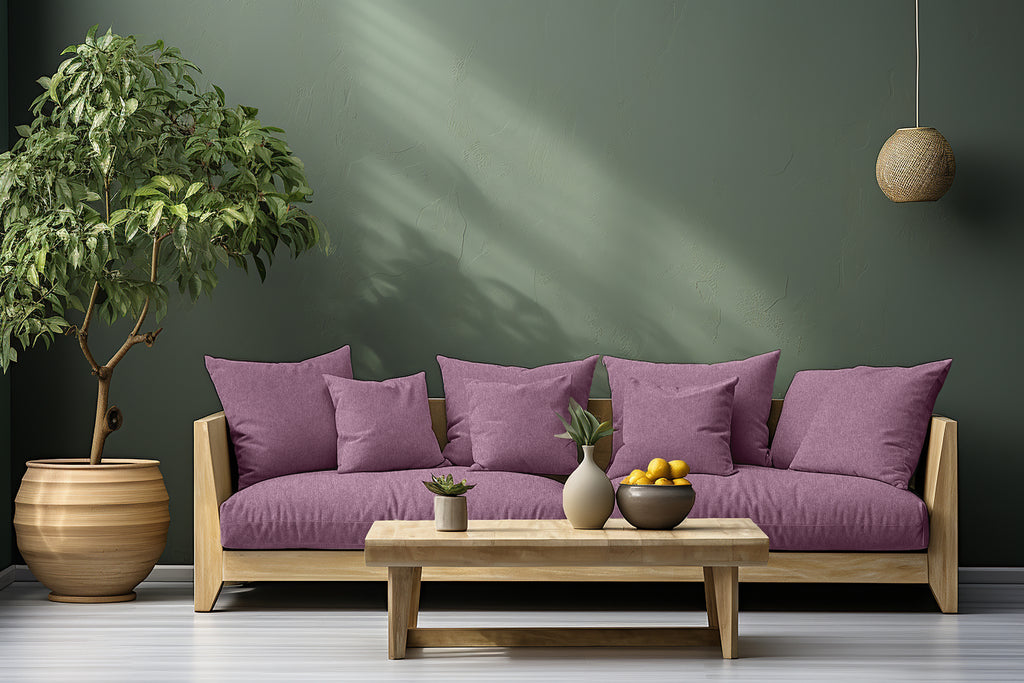 Cushions made from Lilac Wool Effect fabric, highlighting the luxurious texture and stylish color.