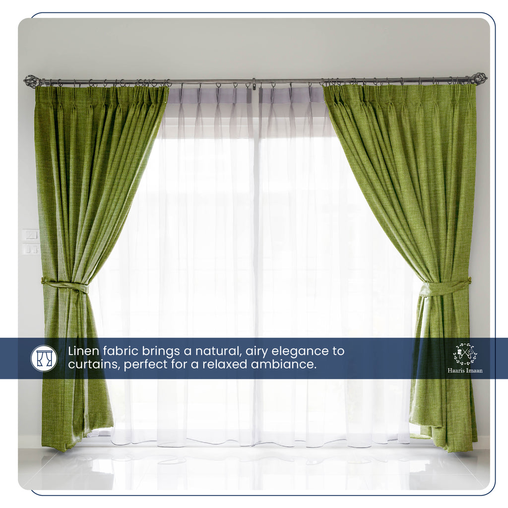 Curtains made from Lime linen look fabric, adding a refreshing and modern touch to a room.