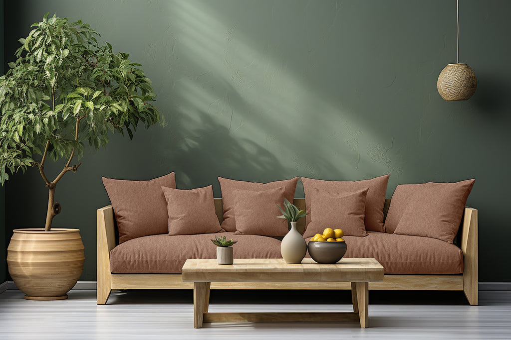 Sofa upholstered in Mocha Wool Effect Fabric, showcasing its warm and elegant look.