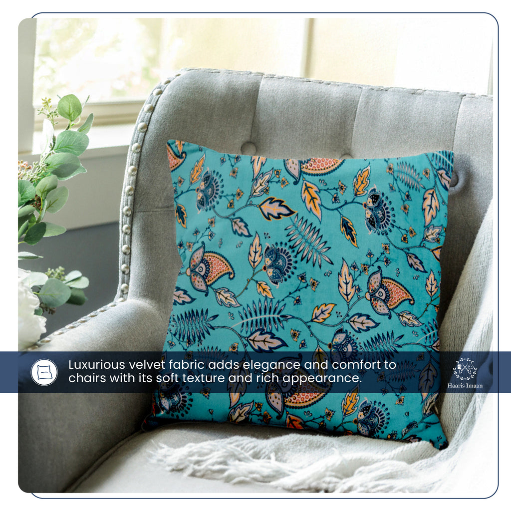 Cushions made from Persia printed velvet fabric, emphasizing luxury and timeless appeal.