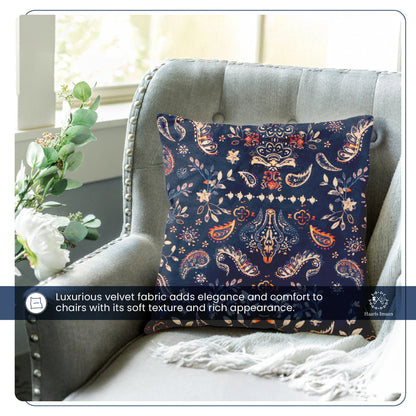 Printed Velvet Soft Upholstery Fabric - Paisley Blue