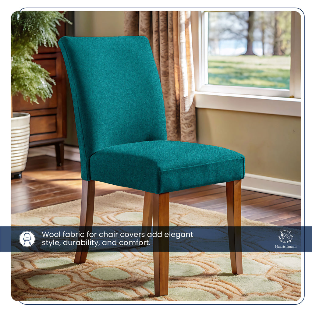 Chair upholstered in Teal Wool Effect Fabric, highlighting its elegance and durability.