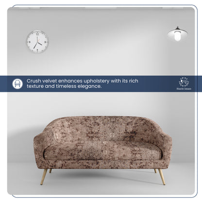 Roll of truffle crushed velvet fabric, perfect for reupholstery and indoor furnishings.