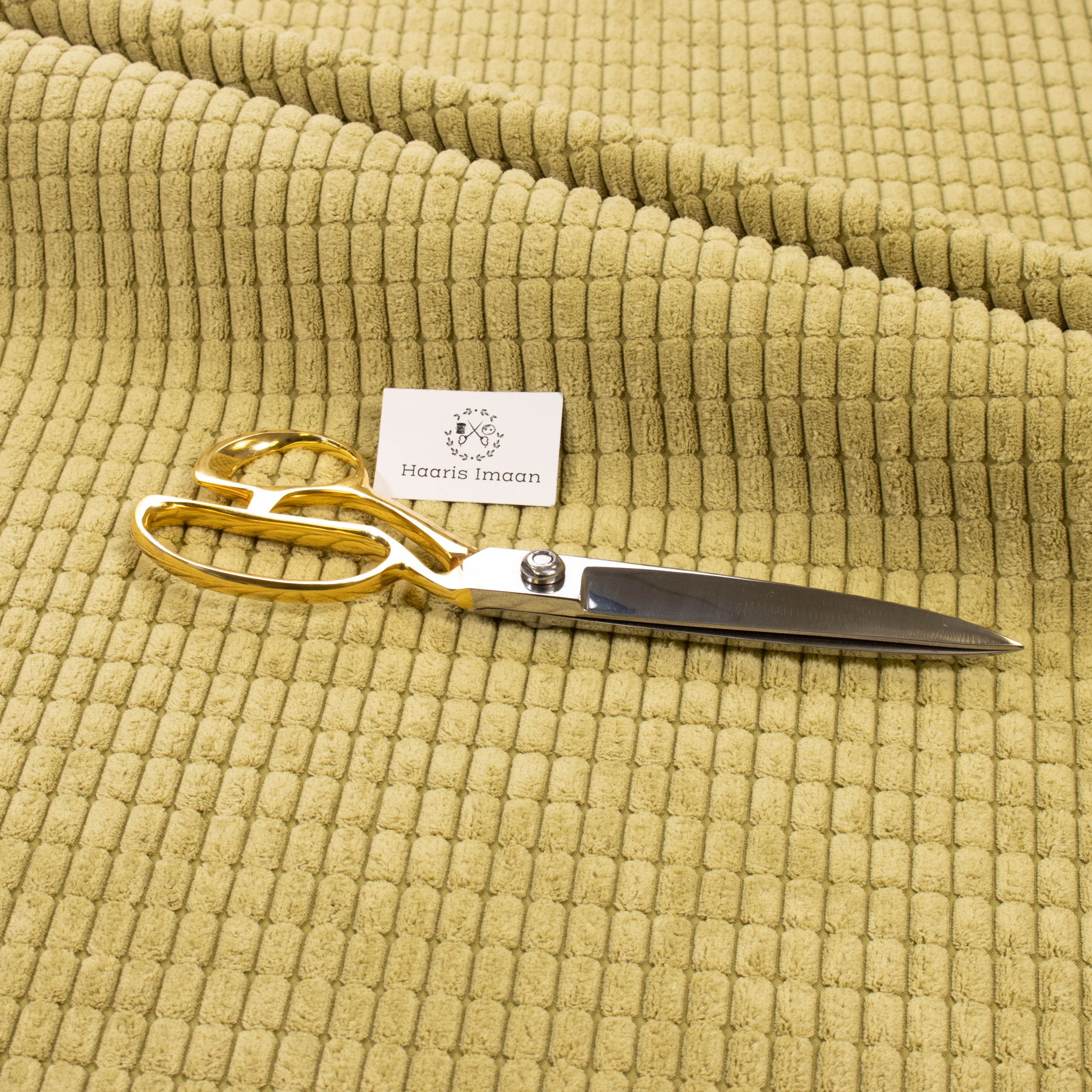 High Low Cord Soft Velvet Textured Material - Lime