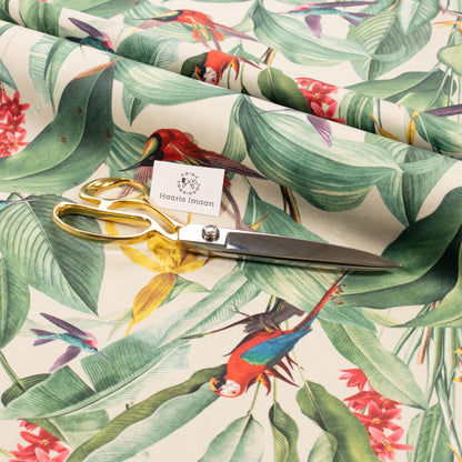 Printed Velvet Soft Upholstery Fabric - Birds of Paradise