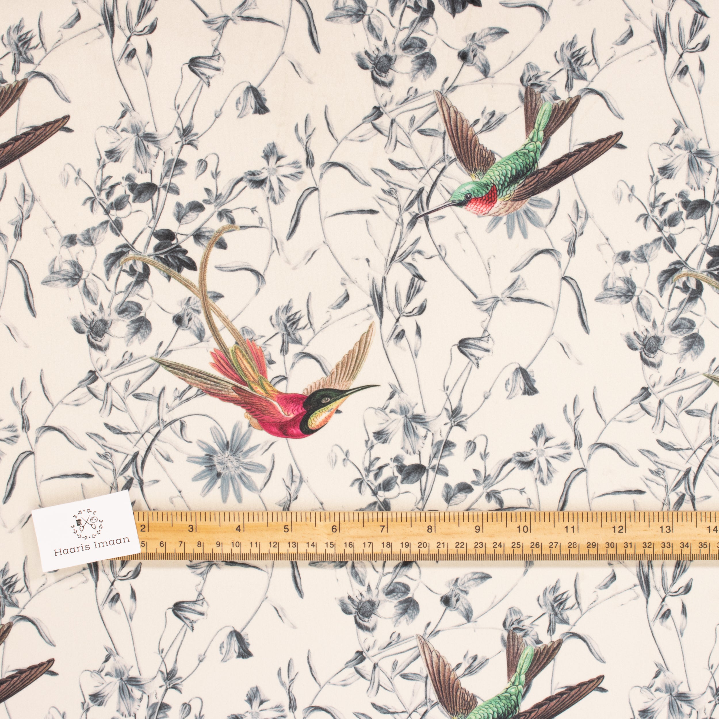 Printed Velvet Soft Upholstery Fabric - Hummingbird