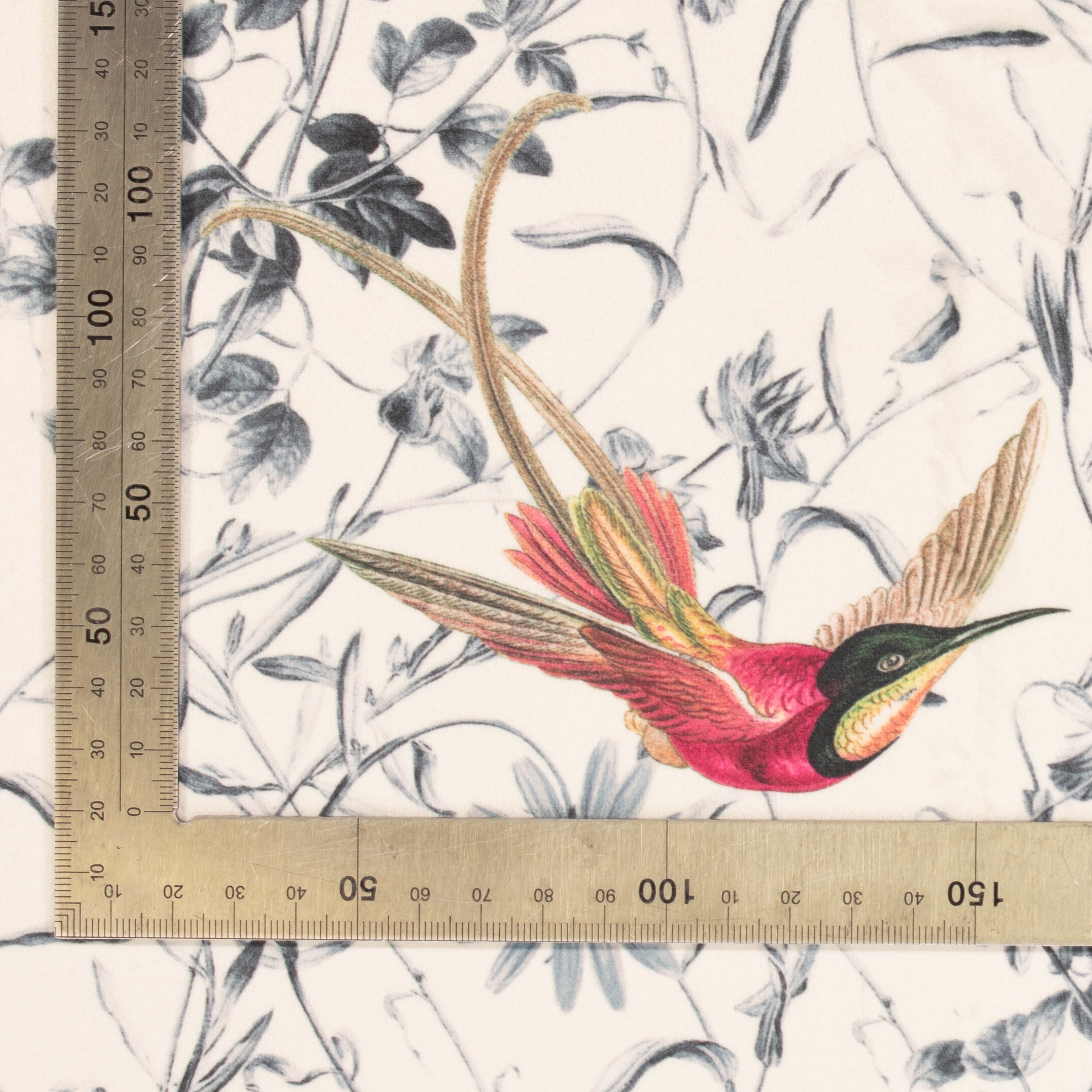 Printed Velvet Soft Upholstery Fabric - Hummingbird