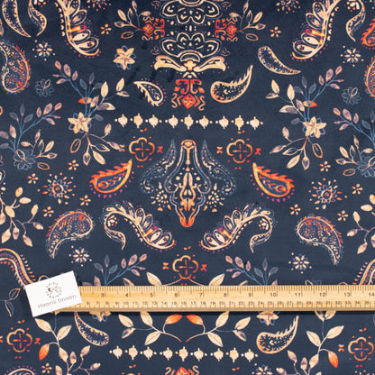 Printed Velvet Soft Upholstery Fabric - Paisley Blue