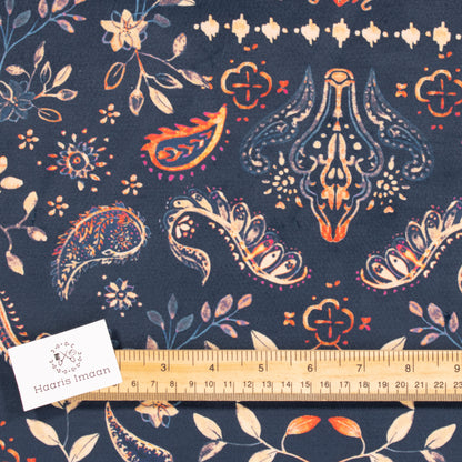 Printed Velvet Soft Upholstery Fabric - Paisley Blue