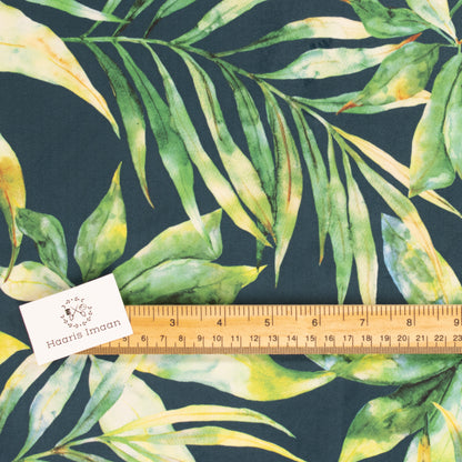 Printed Velvet Soft Upholstery Fabric - Tropical Leaves