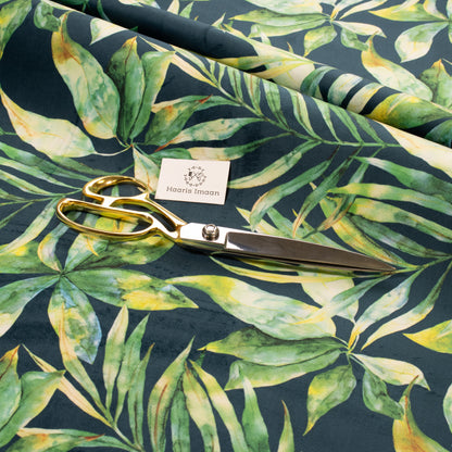 Printed Velvet Soft Upholstery Fabric - Tropical Leaves