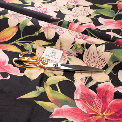 Printed Velvet Soft Upholstery Fabric - Lillies