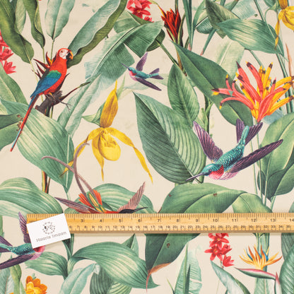 Printed Velvet Soft Upholstery Fabric - Birds of Paradise
