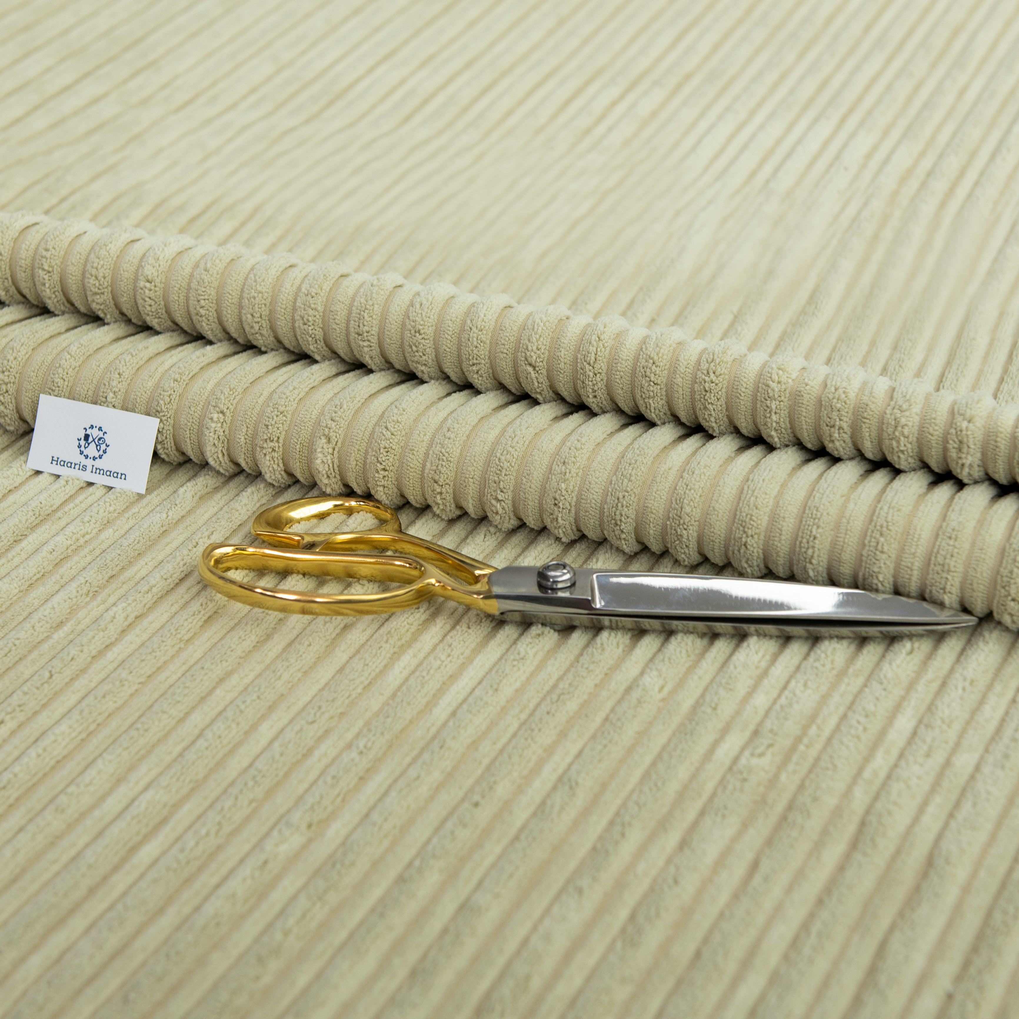High Low Jumbo Cord Soft Velvet Textured Material - Limestone